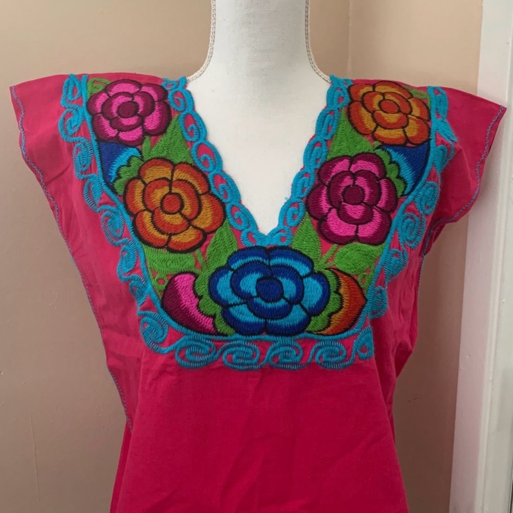 Vibrant Pink Embroidered Women's Top